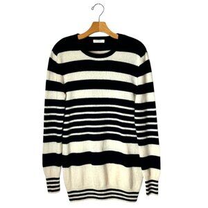Equipment Sweater Women Small Black‎ Ivory Striped Cashmere Knit Pullover